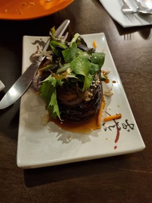 Eggplant and mushroom entree at Madame K's Vegetarian in Fitzroy