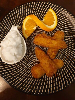 Banana Tempura $11.90 at Madame K's Vegetarian in Fitzroy