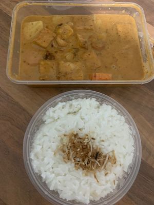 Tofu Massamum curry with coconut rice  at Madame K's Vegetarian in Fitzroy