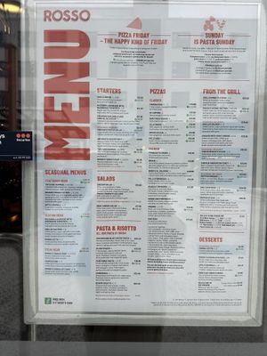 Menu  at Rosso in Rovaniemi