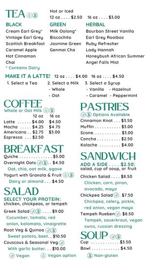 Our cafe menu is available Tuesday - Friday 8am-1pm. at Snapdragon Tea in Albuquerque