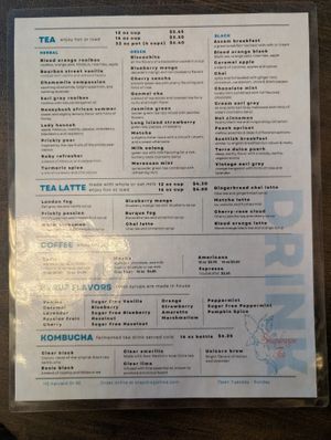 menu at Snapdragon Tea in Albuquerque