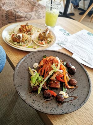 Tofish tacos and Korean bbq bulgogi at Offbeet - Southsea in Southsea