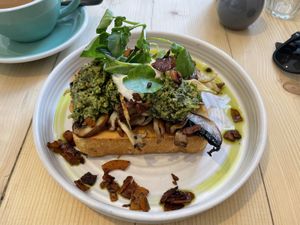 French toast with mushrooms  at Offbeet - Southsea in Southsea