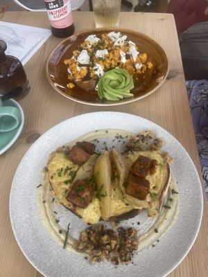 Top - Turkish Menemen Scramble. Bottom - Welsh Rarebit.  at Offbeet - Southsea in Southsea