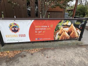 Banner outside   at Krishna Food in Christchurch