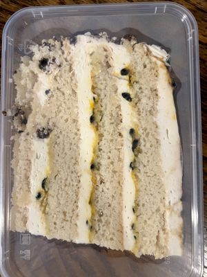 Passionfruit layer cake (yes it’s vegan )  at Krishna Food in Christchurch