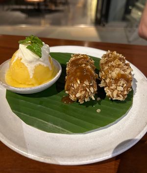 Sorbet and banana fritters #Veganuary at R'Miet in Siem Reap