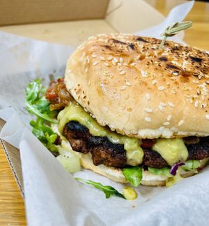 Vegan lamb burger   at Jayna Gyro in Emeryville