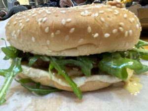 Vegan lamb burgerr  at Jayna Gyro in Emeryville