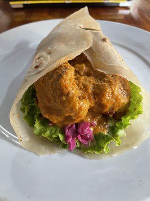 Falafel wrap, a little soggy but decent taste   at Saffron Coffee in Luang Prabang