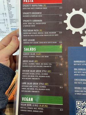 Pasta and salad menu   at Outback Bar And Grill in Coober Pedy