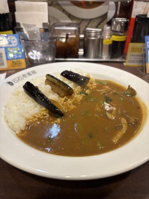 Vegan based curry with aubergine, spinach and mushrooms  at Coco Ichibanya in Hokkaido