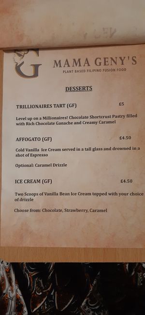 Dessert menu (2) at Mama Geny's in Hastings
