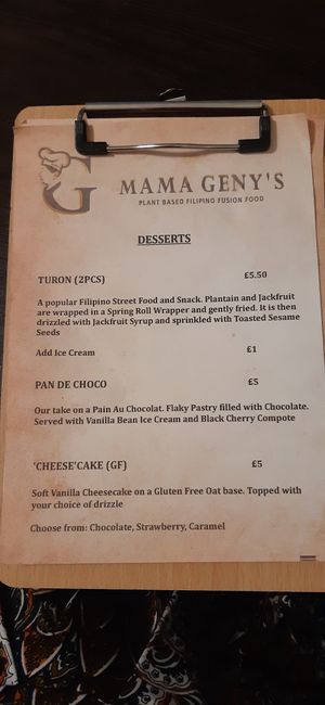 Dessert menu (1) at Mama Geny's in Hastings