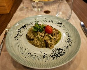 Vegan mushroom and asparagus risotto. at Restaurante Lago in Santa Maria Da Feira