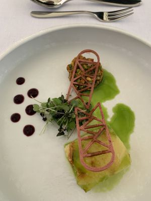 Wild mushrooms, cardamom on cracker, potato tortino and dill oil  at Ertlio Namas in Vilnius