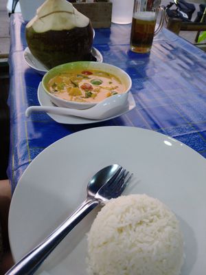 Fresh coconut, red curry (made in vegan from request and without tofu) #Veganuary at Mama Kitchen in Ao Nang