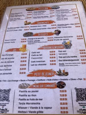 Menu  at La Rose Des Sables Restaurant Pizzeria in Ouarzazate