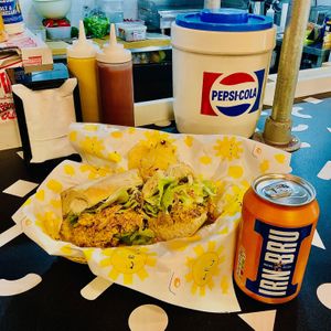 Coronation Chkn Baguette and an IRN BRU at THE COVEN of WICHES in East London