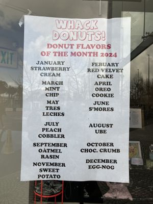2024 flavors of each month  at Whack Donuts in San Francisco
