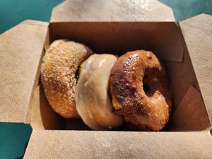 Cinnamon and sugar, og glaze, chocolate glaze at Whack Donuts in San Francisco