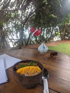 Vegan smoothie bowl w granola at Dreamsea Surf Camp Sri Lanka in Ahangama