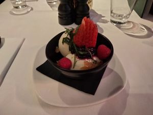 Blueberry & stem ginger sundae. at Albert's Didsbury Restaurant & Bar in Manchester