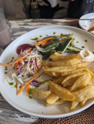 Grilled veggies with chips (french fries) at Sharazad Wonders Boutique Hotel Stone Town in Zanzibar