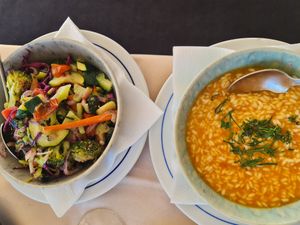 Tomato rice and sautéed veggies at Restaurante Dom Fernando in Gafanha Da Encarnacao