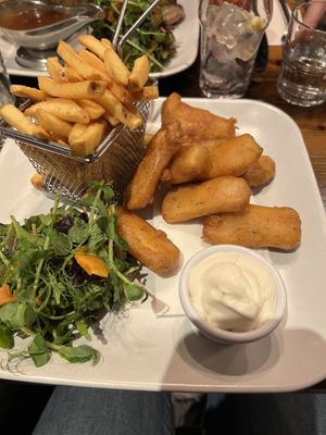 Vegan tofu fingers, fries, salad, and vegan mayo   at Quay Street Kitchen in Galway