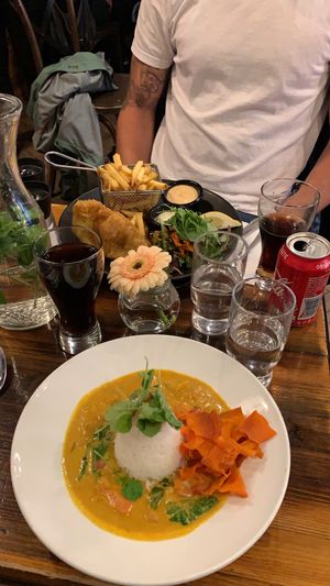 Vegetable curry (non-vegan meal in background) at Quay Street Kitchen in Galway