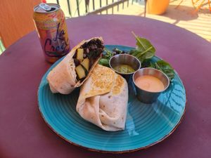 Vegan breakfast burrito - delicious and satisfying! 😋 at Giddy Up Cafe in Truth Or Consequences