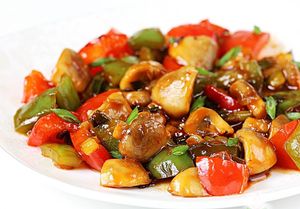 Chili Mushroom:
Fried breaded mushrooms with chili peppers and soy sauce. at Tandoor King Indian Restaurant in Karlovy Vary