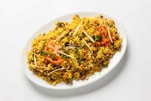 Vegetable Biryani:
Mixed Vegetables with Basmati rice, with fresh mint. at Tandoor King Indian Restaurant in Karlovy Vary