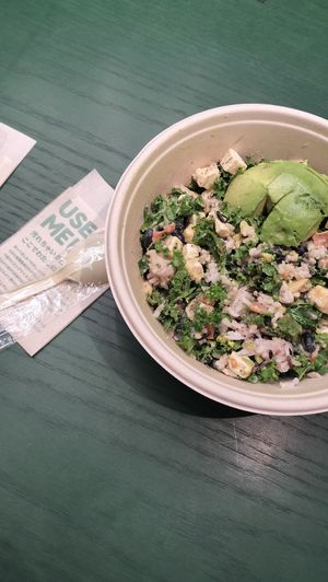 Our salad of choice, with rice and beans at Crisp Salad Works in Osaka
