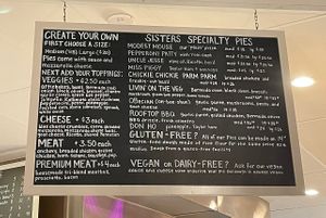 pizza menu   at Sisters Pizza in San Diego