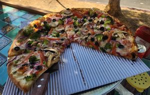 Edgy Veg sub vegan cheese and sauce.  So good! at Sisters Pizza in San Diego