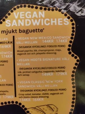 Vegan menu at Hoots in Oerebro