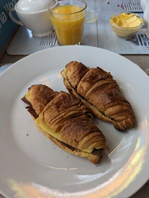 Warm bacon and cheese croissant at The Miggi Vegan Guesthouse in Paignton