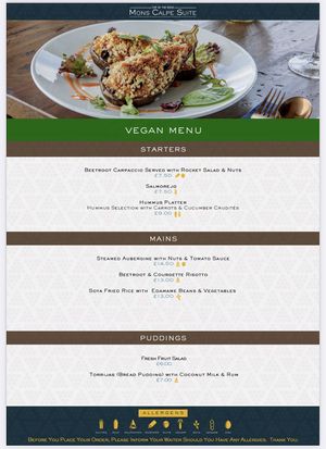 Vegan Menu  at Mons Calpe Suite in 