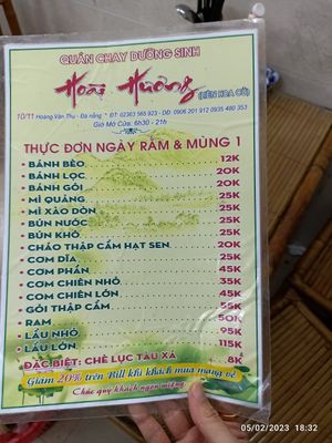 Menu at Hoai Huong in Da Nang