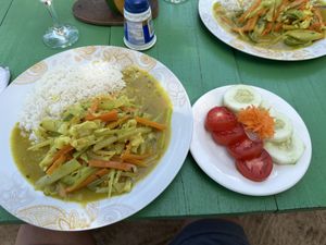 Rice in Curry with Mixed Vegetables + Side Salad  at Rest El Bosque in Corn Islands