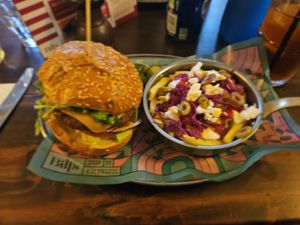 Dirty vegan burger and greek fries at Bill's in Leeds