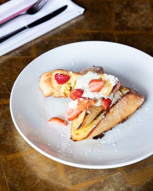 Classic Baguette French Toast! Fruit compote, seasonal berries, maple syrup  at Barbette in Minneapolis