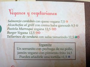 Vegan options (dessert is on the dessert section) at El Beso in Sevilla