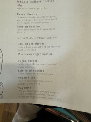 Vegan lunch menu in English   at El Beso in Sevilla