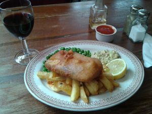 Tofush & chips at Norman's Coach and Horses in London