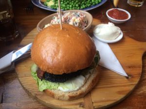 portobello mushroom burger with coleslaw  at Norman's Coach and Horses in London