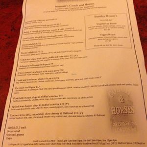 the menu at Norman's Coach and Horses in London